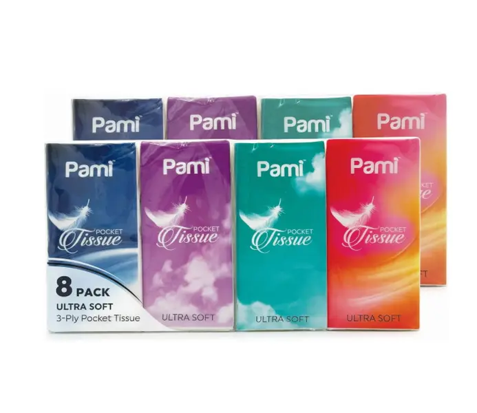 PAMI Soft Facial Tissue Paper 3-Ply Pocket Tissue 10-Sheet Travel Tissue Packs, 8-Pack