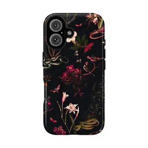 Gothic Snake Botanical Aesthetic Phone Case for IP 17 16 15 14 13 12 11 Pro Max XR Xs 6 7 8 Plus SE, Luxury Moody Dark Floral Case, Shockproof Vintage Snake Dark Cottagecore Cover