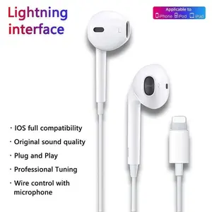 1-Pack Lightning Flat-Head Wired Earphones, Earbud Headset, In Ear Earbuds, Minimalist Style, Wired Control & Call Function, Must-Have for Watching Dramas & Listening to Music on iPhone/iPad