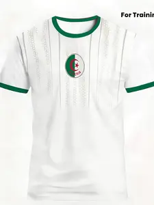Algeria National Team Training Football Jersey, Colorblock Breathable Quick-Dry Fan Version, Sporty Slim-Fitting T-Shirt