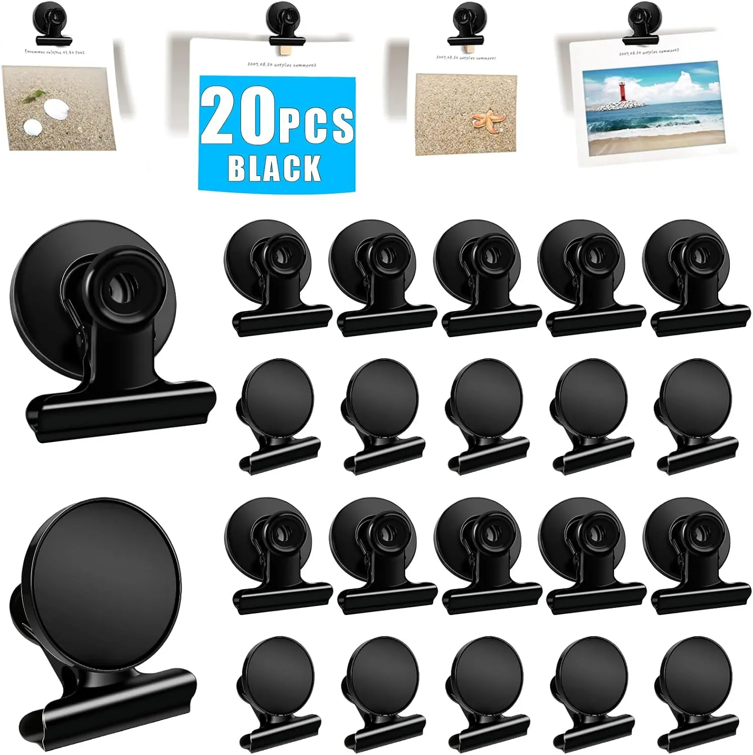 20-Pack Heavy-Duty Stainless Steel Magnetic Clips - Home Supplies, Refrigerator/Whiteboard Holders for Photocard Display, Room Decor, Work Use; Valentine's Day Decorative Gifts for Personalized Sculpture Photo Frame Collage, Photocards