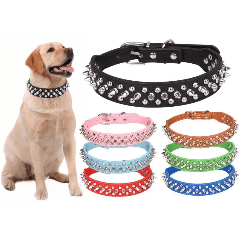 Stylish Spiked Leather Collar with Rivets - Adjustable Fit for Medium and Large Dogs and Cats