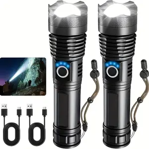 Rechargeable LED Flashlight High Lumen, Super Bright XHP50 Handheld Flashlight with 5 Modes & 5000mAh Large Battery, Powerful Zoomable Adjustable Focus Tactical Flashlight, Waterproof Durable Aluminum Alloy Flashlight for Home,