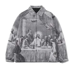 Men's The Last Supper figure print lapel long sleeved sports carnival jacket street style jacketRAIMENTRY