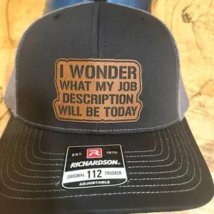 I wonder what my job description Leather Patch Hat Trucker Hat Leather Patch Richardson 112