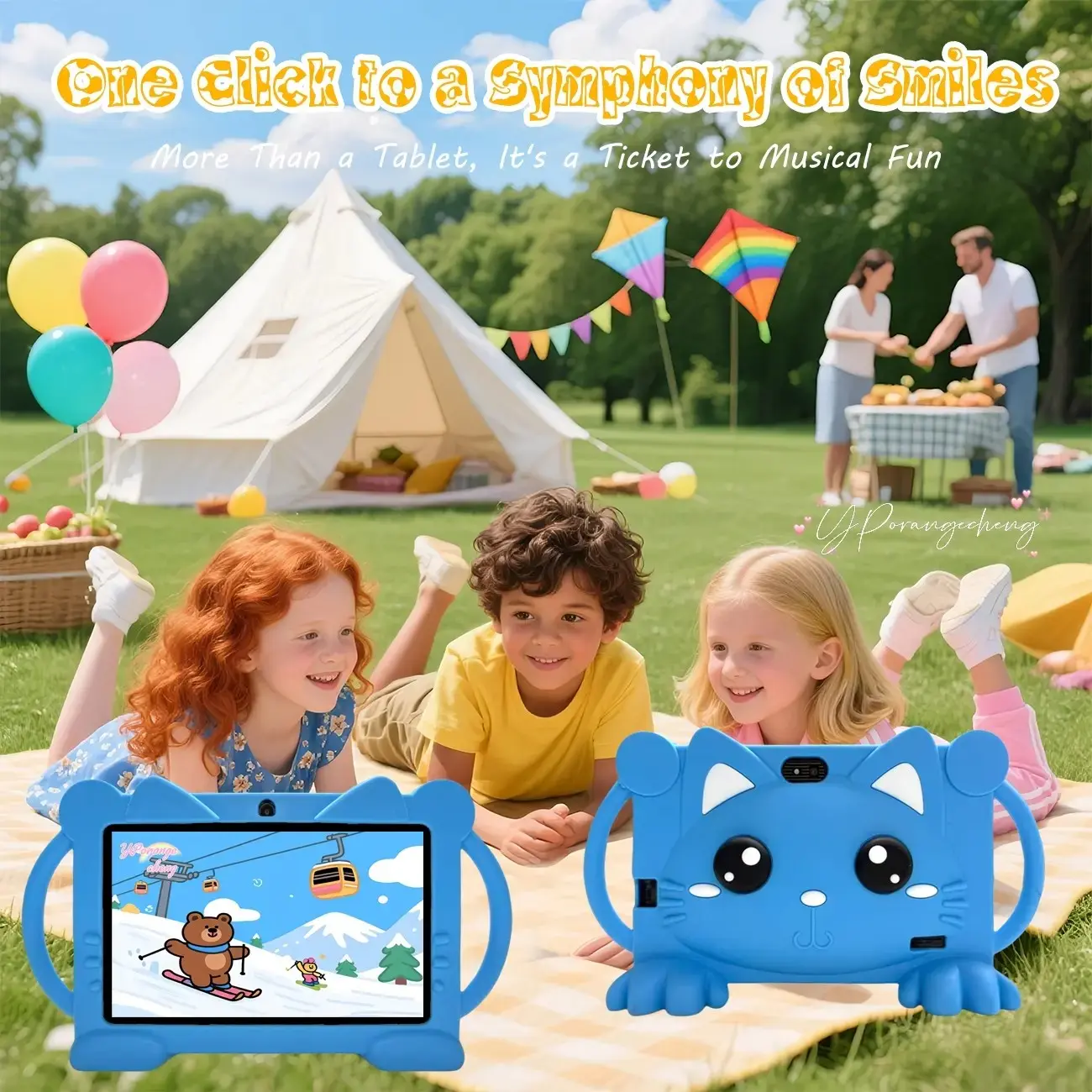 7-Inch Android Tablet, Cute Cat Design Kids Tablet, Soft Silicone, Educational & Entertainment, Portable, Parental Control, Best Birthday Gift