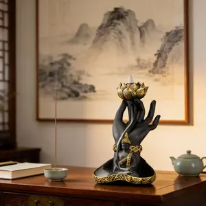 A new Chinese-style Zen-inspired Buddha Palm Lotus scented aroma table, a multi-functional reverse-flow incense burner featuring a Buddha Palm Lotus statue, an indoor sandalwood Zen-inspired incense burner decoration piece, a tabletop accessory, suitable