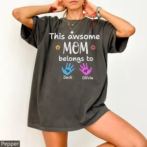 Personalized Mom Shirt With Kids Names, This Awesome Mom Belongs To Custom Names Tee, Mother Gift Tee, Custom Family T-Shirt