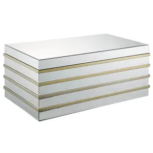 Benzara Rectangular Metal And Mirror Coffee Table, Silver And Gold BM186939