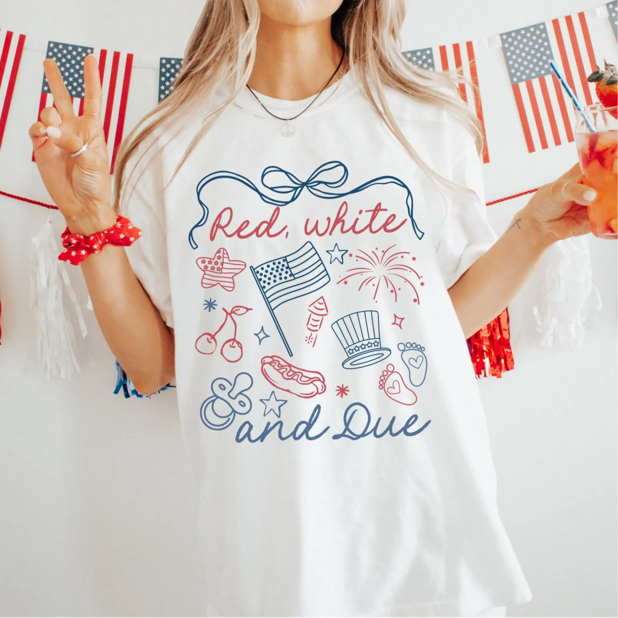 Red White and Blue 4th of July Pregnancy Reveal T-Shirt - Summer Expecting Mom Tee