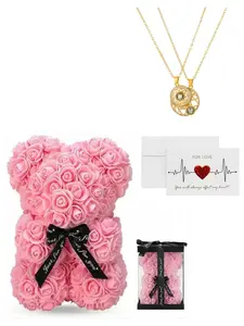 Valentine's Day Gift for Girlfriend, Handmade Eternal Flower Rose Bear Necklace Set, Exquisite Jewelry Gift, Romantic Love Gift for Mother's Day