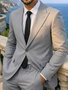 Mens 2-Piece Cotton-Linen Blend Suit Set for Weddings Parties & Business Occasions Slim Fit Lightweight & Wrinkle-Resistant