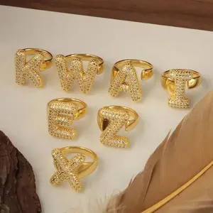 26 Letter Open-Ended Zircon Ring Minimalist Series Gift For Friends Elegant Gold Tone Jewelry name