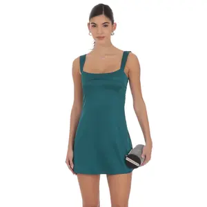 Lucy In The Sky Satin Shift Dress in Teal