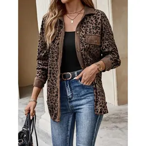 Women's Leopard Print Front Button Casual Long Sleeve Regular Jacket Women's Spring and Autumn Casual Front Button Pocket Drop Shoulder Loose Fit Multi-Color Leopard Print Texture Pattern Women's Coat Daily Casual Wear