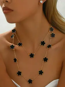 Elegant Jewelry Set with Plum Blossom Design, Versatile Collar Chain and Earrings, High-End Style Accessories for Women, Fashionable Jewelry Set