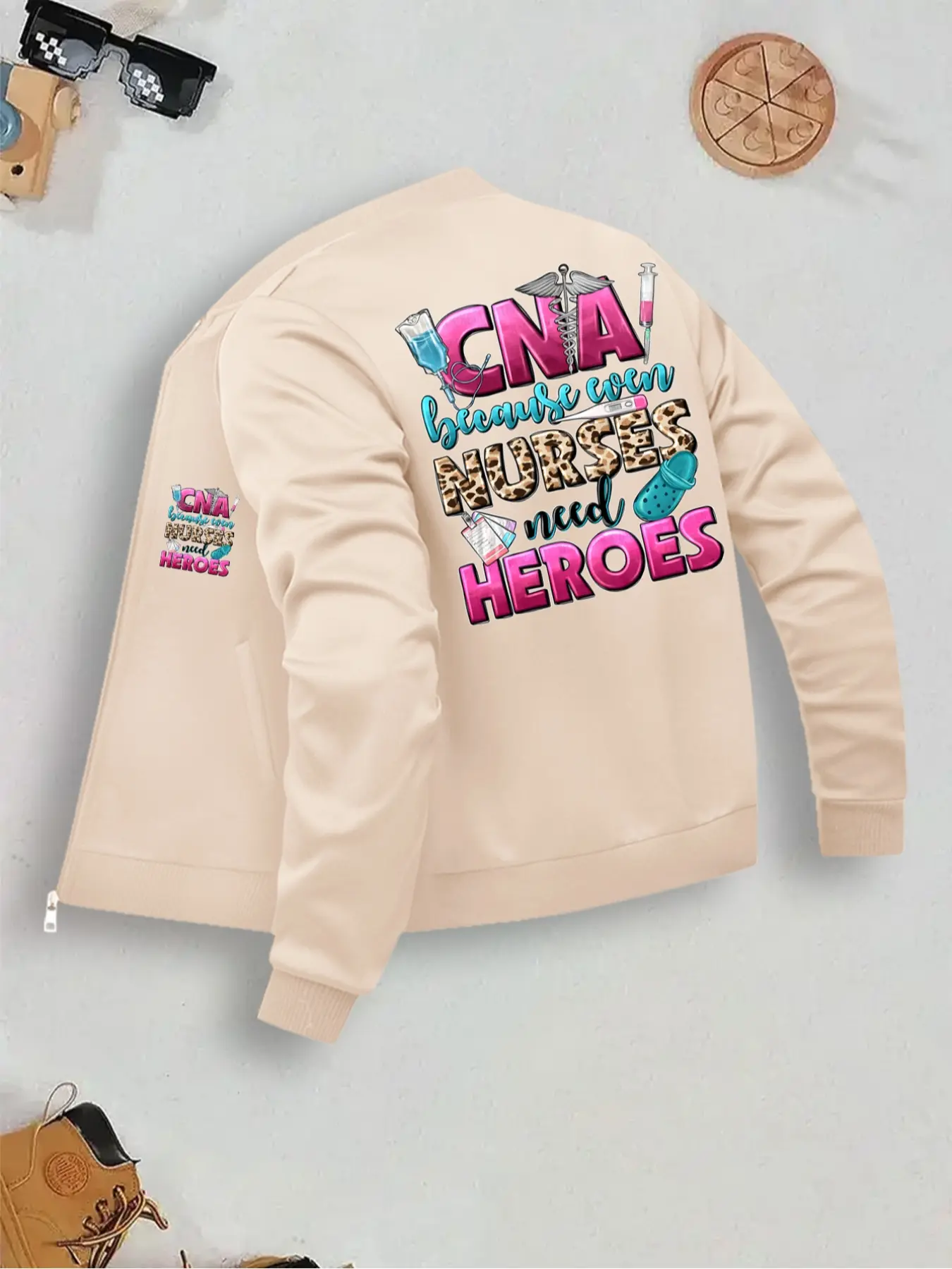 Women's Casual Letter Print Fabric Long Sleeve Jacket, Zipper Closure, Pockets, Fitted Design, Fall & Winter Fashion, Daily Wear Outerwear Coats, Womenswear