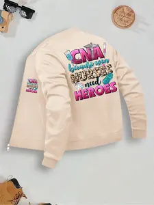 Women's Casual Letter Print Fabric Jacket, Zipper Closure, Pockets, Fitted Design, Fall & Winter Fashion, Daily Wear Outerwear Coats