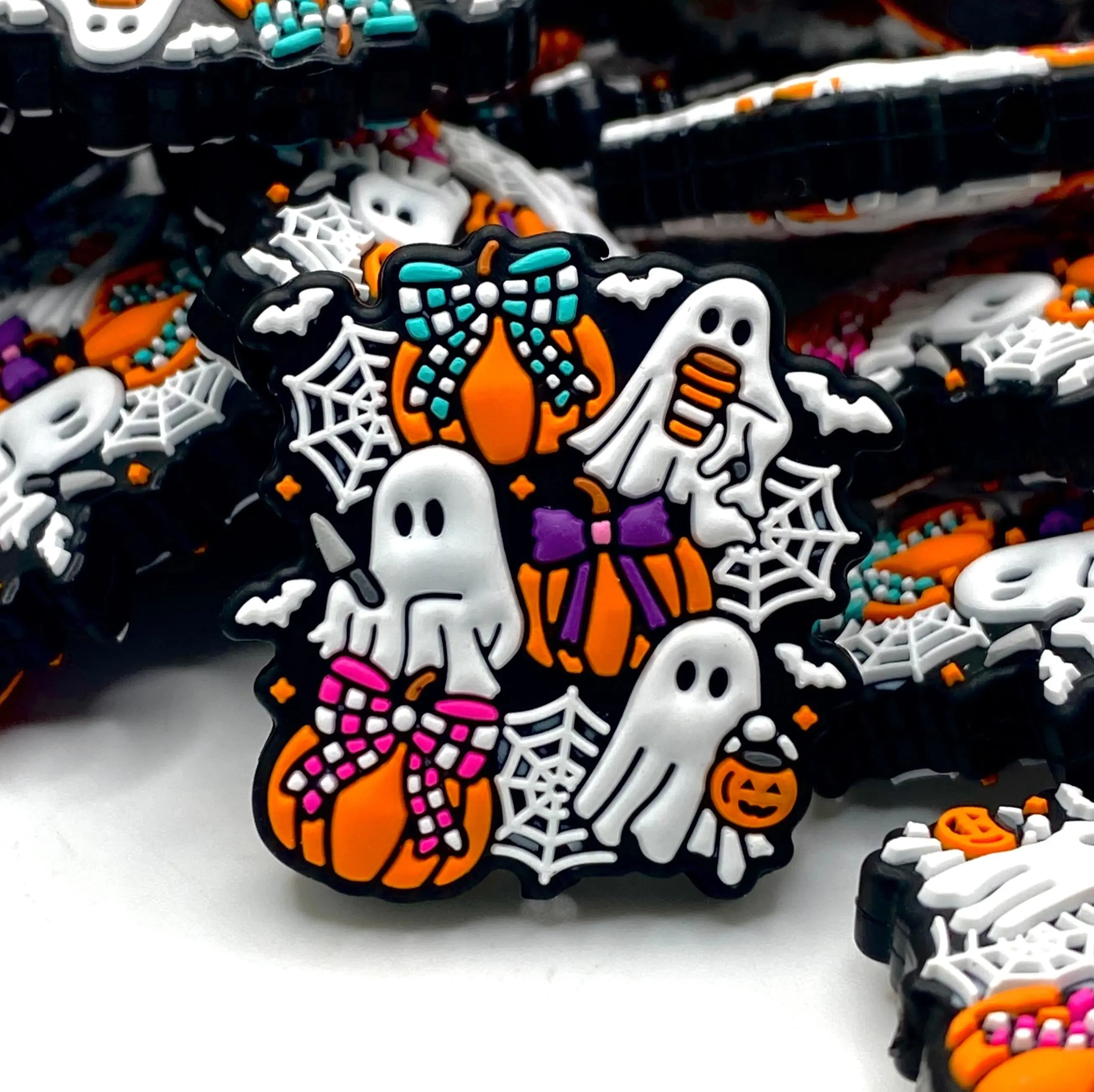 1pc Glam Gourd & Girly Ghost Silicone Focal Beads - Pumpkin Shape Beaded Pen Supplies DIY Crafting