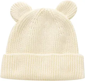 Cotton Baby Beanie Winter Knitted Hat with Bear Ear for Infant Toddler Boys Girls Soft Warm Skull Cap