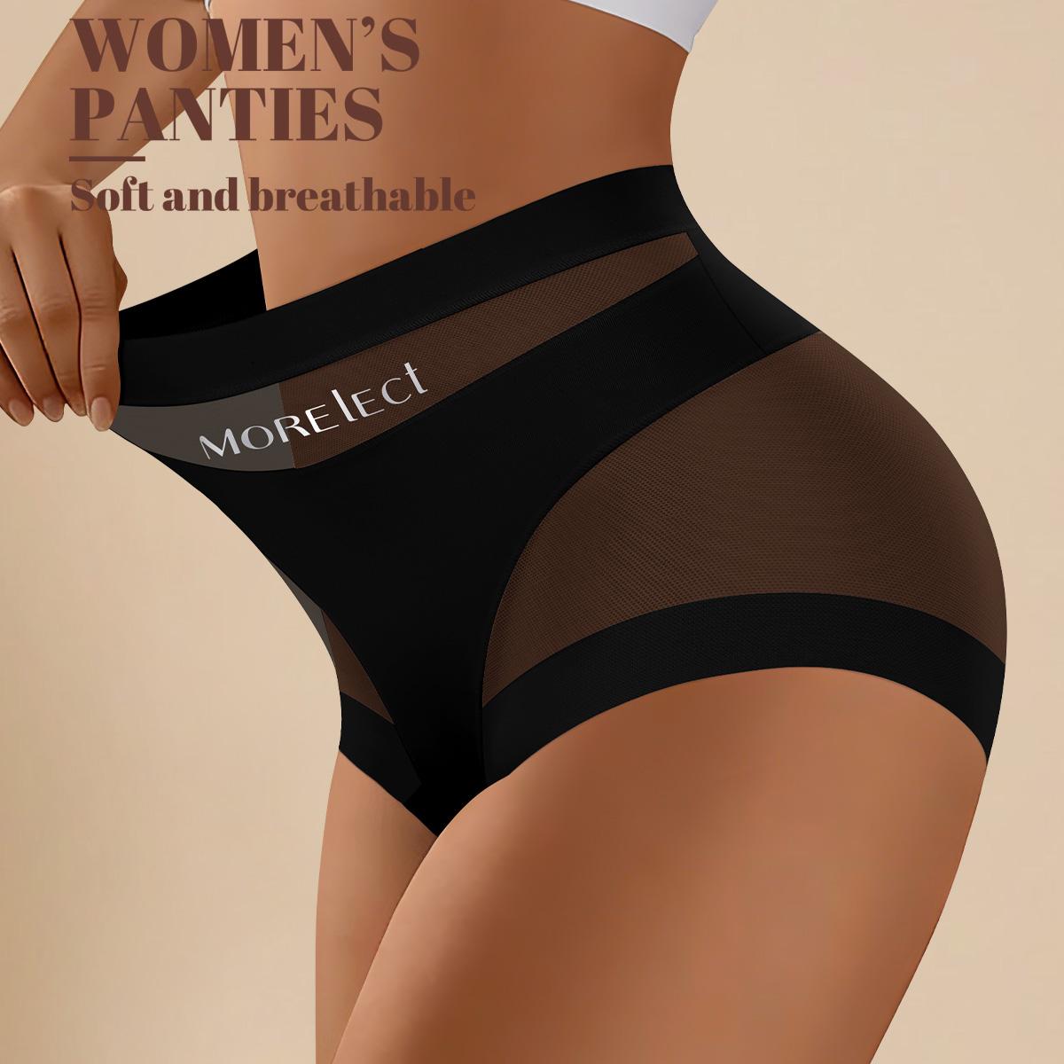 Morelect Logo 5/7/10 Pcs High Waist Panties for Women, Lightweight Mesh Cheeky Briefs, Breathable No Show Underwear, Comfy Everyday Logo Undies SpringStatements