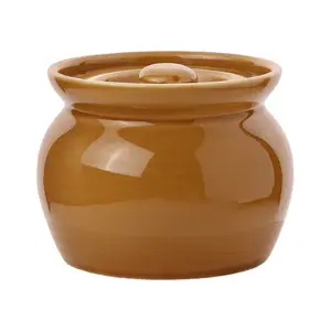 KAWASIMAYA 450ml Brown Ceramic Stew Pot with Lid, Double-Boiled Soup Bowl, Steaming Bowl for Cooking