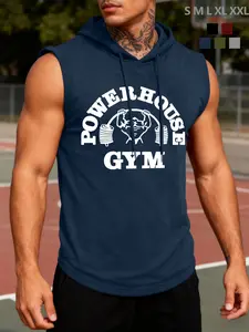 Powerhouse Gym Fitness Sleeveless Hoodie - Strength-Themed Sporty Streetwear Top