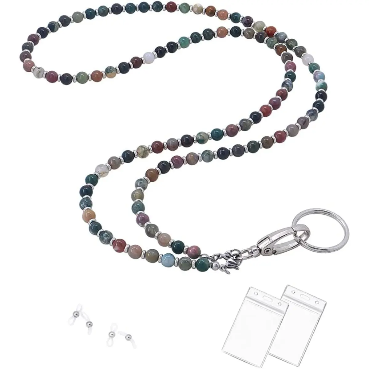 34-Inch Multi-Use ID Badge Bracket Lanyard Set with Lobster Clip, Keychain Holder, Cute Bead String, Beaded Gemstones & Eyeglass Chains – Sewing & Haberdashery Accessory Gift, Key Holder, Perfect Gift
