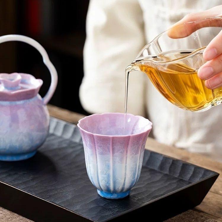 T14. Kiln-Changed Crystal Glaze Kung Fu Teacup, Ceramic Masterpiece Cup, Personalized Tea Tasting Cup