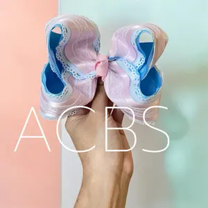ACBS Hair Clips Pink & Blue Boutique Bow 5 Inches Handmade in USA Skinny & Wide Nylon Clips for Versatile Styling