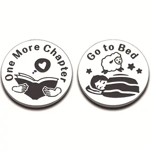 One More Chapter To Bed Book Design Stainless Steel Coin, 1 Count Double Sided Metal Decision Coin, Party Favors for Book Lovers, Party Gifts, Graduation Gift