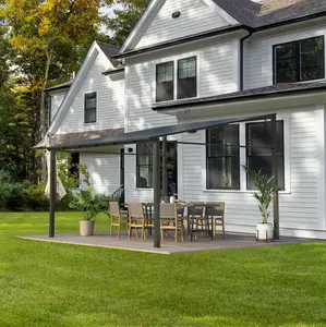 【GARVEE】10'x12' Lean-To Hardtop Gazebo - Aluminum Frame Wall Pergola for Patio & Lawn, Space-Saving Outdoor Shelter Grey