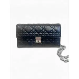 Pre-owned Dior Lambskin Crossbody Bags Saddle Wallet on Chain black exterior, light pink interior Very Good S014260328024