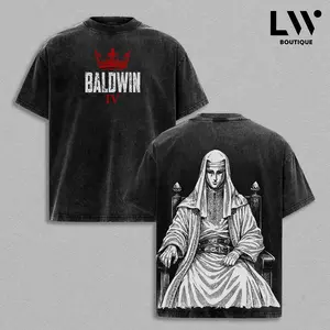Baldwin IV The Leper King T-Shirt Washed v2 , Crusader King of Jerusalem Tee, Jerusalem Cross Medieval Christian Shirt, Vintage Washed Gothic Faith Streetwear - Jesus Apparel - Christian Outfit