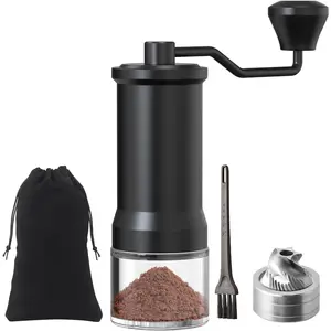 Stainless Steel Burr Hand Coffee Grinder - Durable Manual Coffee Grinder with Glass Jar, Adjustable Grind Setting, Portable for Travel & Home, Gifts for Coffee Lovers - Black