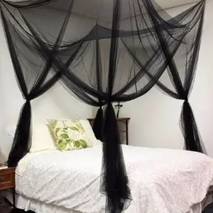 4 Corner Hanging Bed Canopy Cover Net Bedding or Outdoors Netting Fit , Full, ,  Bed Protection Bedroom Decorative(Black)