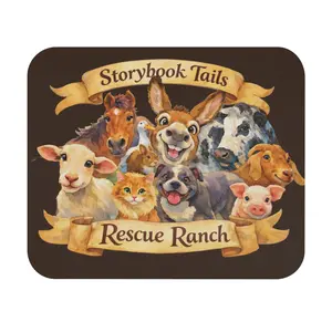 Storybook Tails Rescue Ranch Mouse Pad | Farm Animal Collage, Rectangle Desk Mat