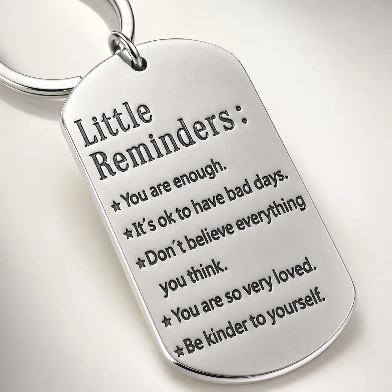 Inspirational Keychain Accessory, Scratchproof Stainless Steel Engraved Tag with Daily Affirmations - Portable Mental Health Support Gift & EDC Gear for Her
