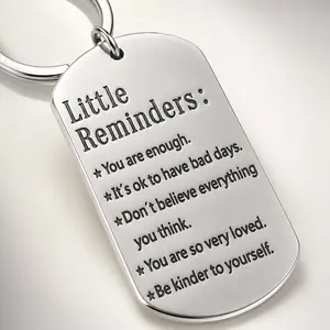 Inspirational Keychain for Car Keys, Engraved Stainless Steel Tag with Daily Affirmations, Mental Health Support Gift for Her