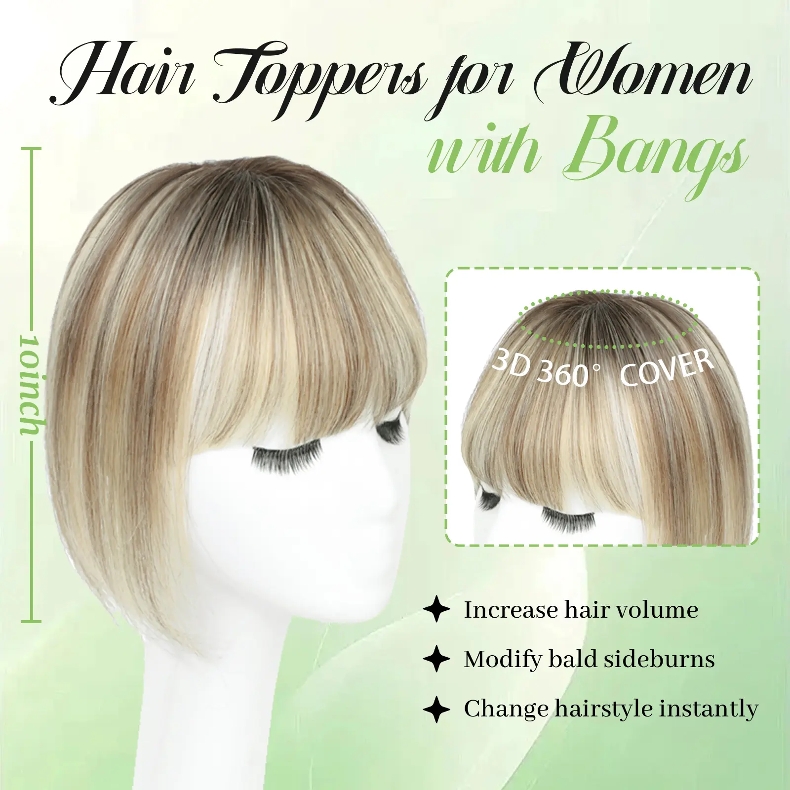 10 Inch Human Hair Topper with Bangs Swiss Lace Base for Thinning Hair Amazon.com : SARO-UP Hair Toppers for Women Real Human Hair  main image 4
