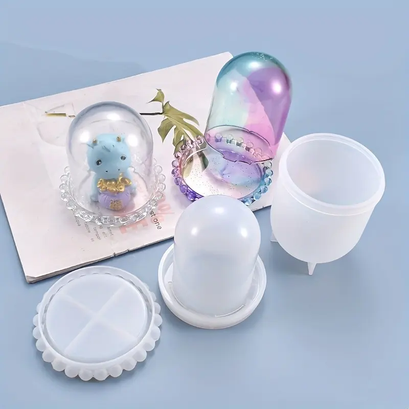 1set Cloche Bell Shape Storage Jar Display Dome Resin Mold With Base Dice Cup Silicone Mould Set Creative Jewelry Holder Display Jar Resin Crafts For Epoxy Casting Home Decor Party Supplies
