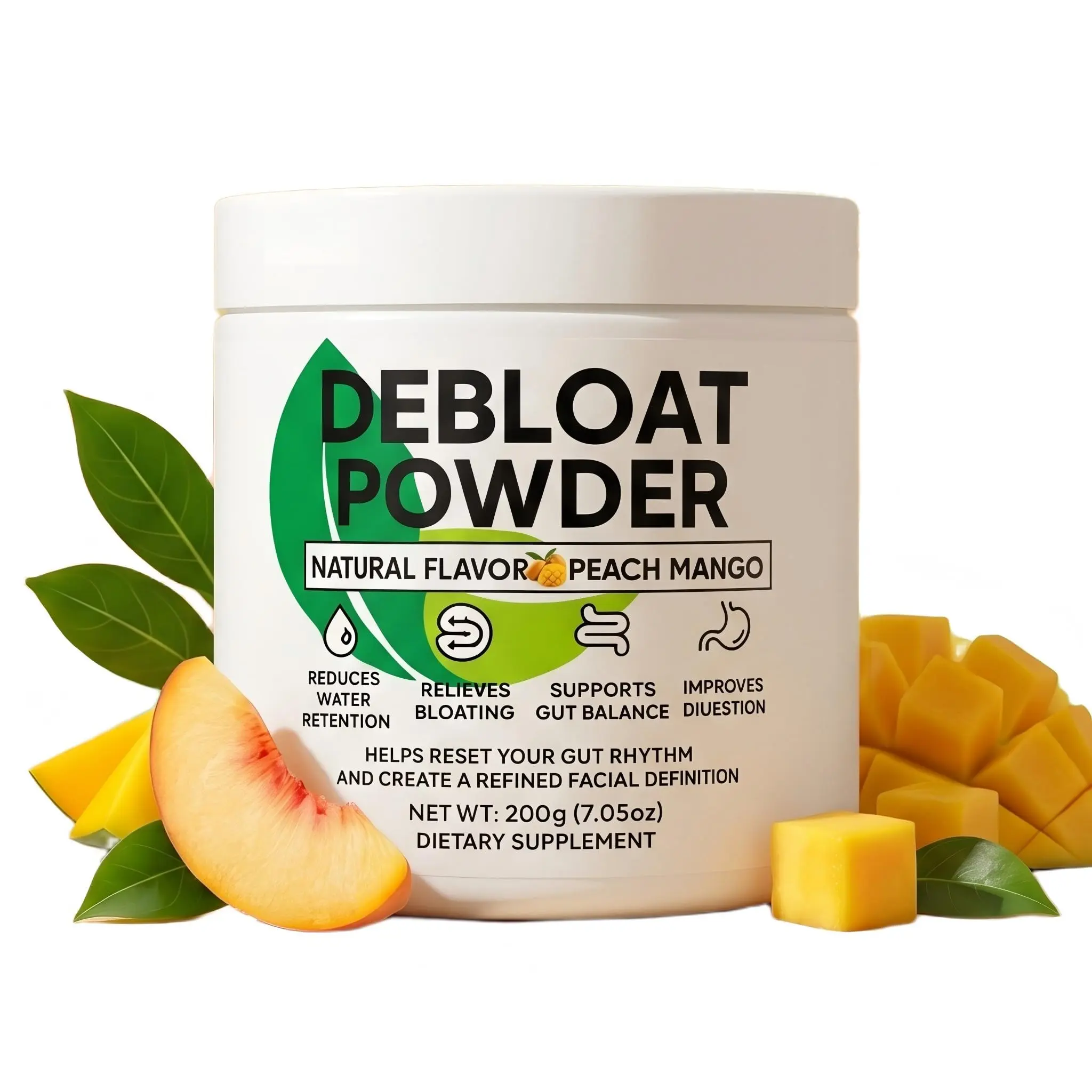 Debloat Powder - Bloating & Water Retention Relief, Gentle Gut Balance & Digestive Support, Zero Added Sugar for Women & Men, Peach Mango Flavor 200g (7.05oz)