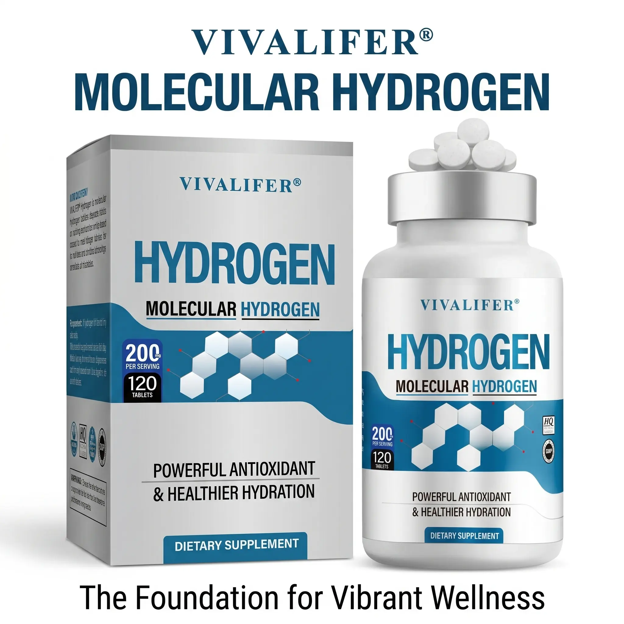 Molecular Hydrogen Water Tablets – 200mg High-Potency Effervescent Supplement for Antioxidant Support & Healthy Hydration – Caffeine-Free Cellular Vitality Boost – Easy-Dissolve Formula – 120 Tablets Healthcare Fitness Vitamin