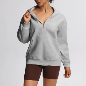 Betto Women's Solid Zip Up Thermal Lined Sporty Sweatshirt with Kangaroo Pocket for Fall & Winter Athleisure Style Workout Tops Casual Sports Top Athletic Training Apparel