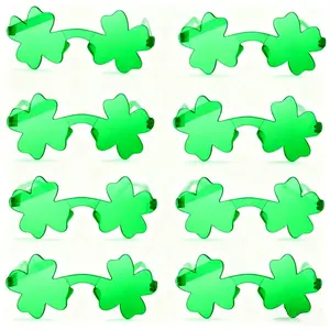 St Patrick's Day Shamrock Glasses, Vibrant Four-Leaf Clover Design, Durable Acrylic Material, Perfect Party Decoration, Party Decoration Supplies, Party Accessories, 8 Pairs