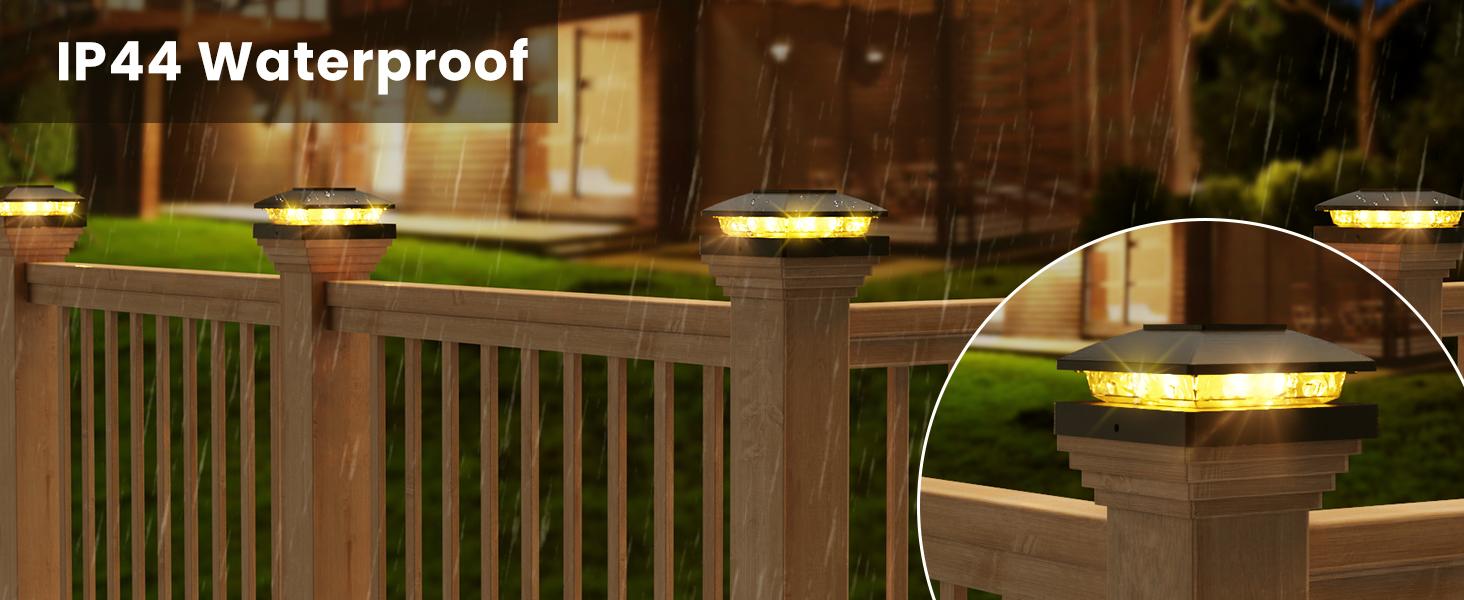 Solar Post Cap Lights Outdoor 16-Pack, Black Waterproof Solar Powered Deck Fence Lights Fit 4x4 Wood/Vinyl Posts, Bright Warm White for Patio, Porch