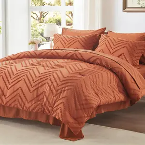 Full Comforter Set, Burnt Orange Tufted Bed in a Bag Set with 1 Comforter, 2 Pillow Shams, 2 Pillowcases, 1 Flat Sheet, 1 Fitted Sheet