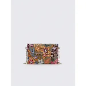Sequin Embroidery Floral Chain Bag, Women's Fashion Color Contrast Patchwork Clamshell Crossbody Bag, Linen Patchwork Bead Dinner Bag, Simple Fashion Envelope Bag,Enthusiastic