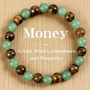 Money Attraction Bracelet with Green Aventurine & Tiger Eye - blue friendship bracelet beaded ewelry protection bracelet encouragement gift fashion bracelet of the day Colorblock Beaded Bracelet