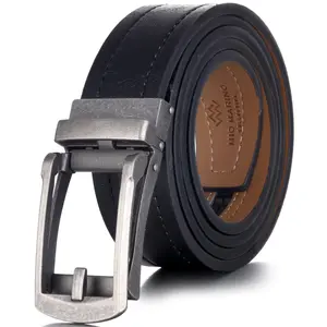 Cracked Metal Ratchet Leather Belt - Fashion Accessory for Men